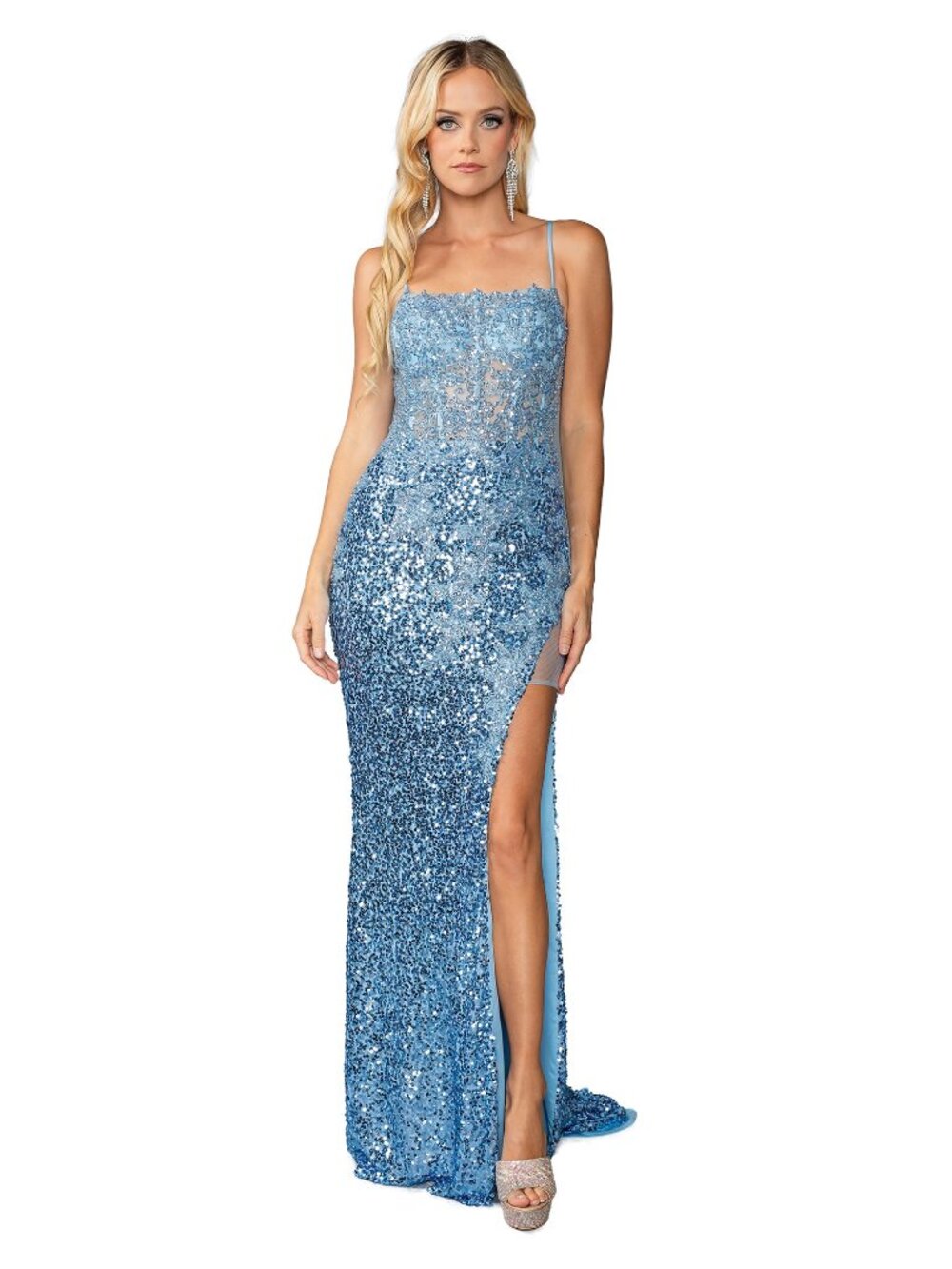 NEW BAHAMA BLUE Sequin Prom Gown Floor Length With Slit 4448